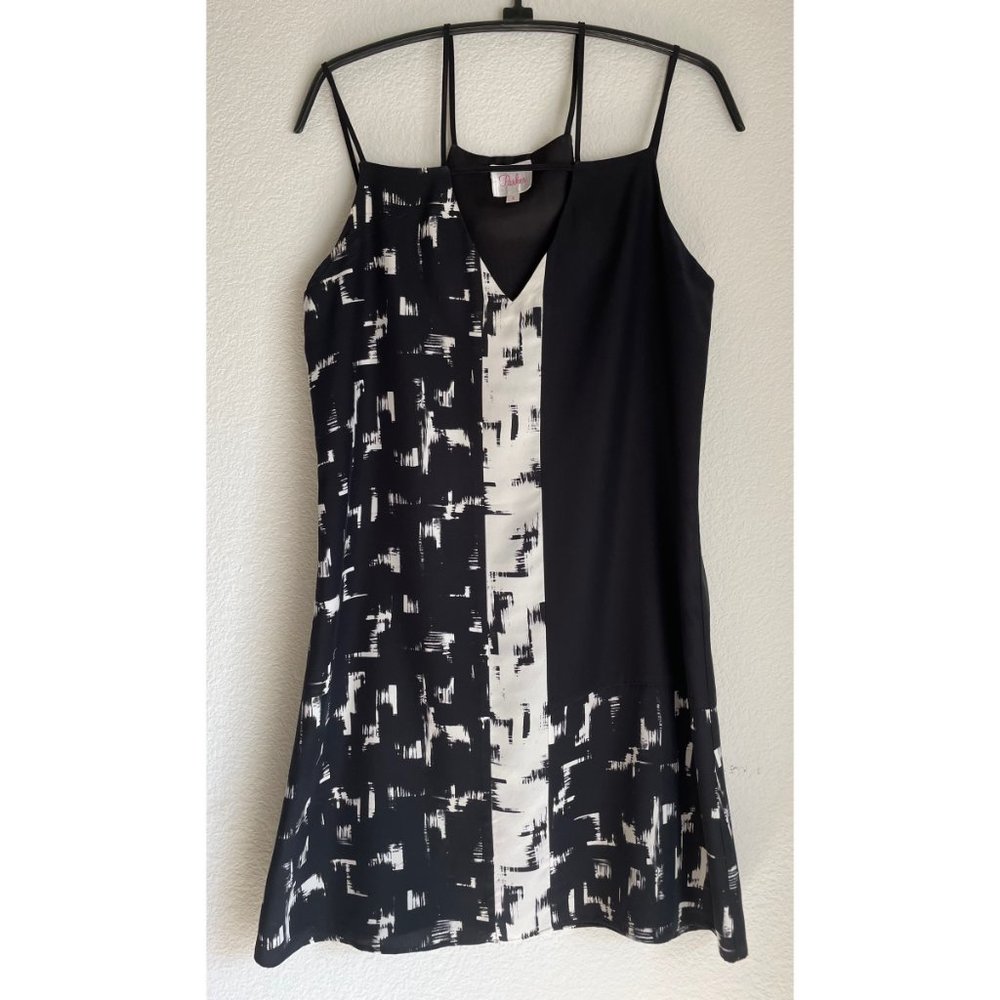 PARKER 100% Silk Black & White Mixed Block Print Shift Dress